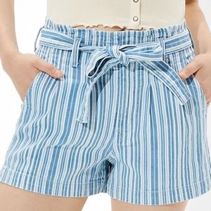 American Eagle Paperbag Waist Striped Denim Mom Shorts Size 12